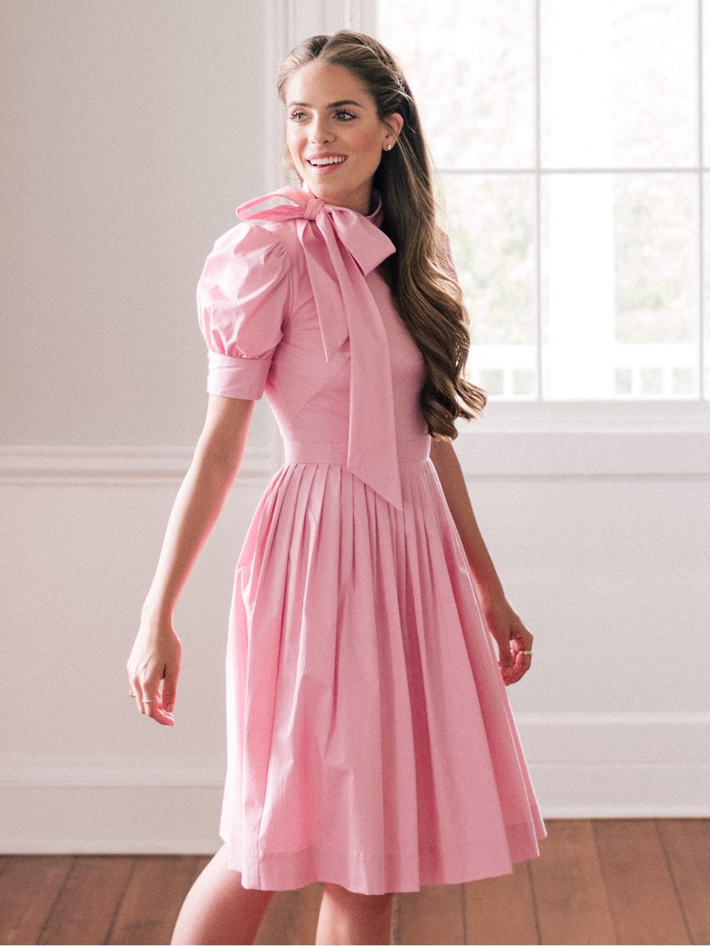 Gal Meets Glam Collection Hanna Pink Tie-Neck Midi Dress